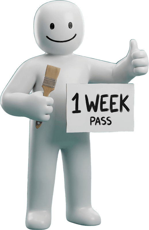 Mecha holding a 1 Week sign